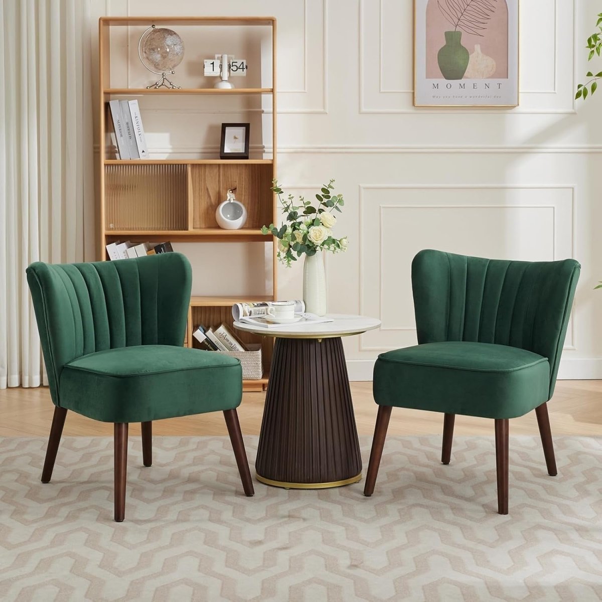 Velvet Armless Accent Chair Green Upholstered Tub Chair - Kwikley