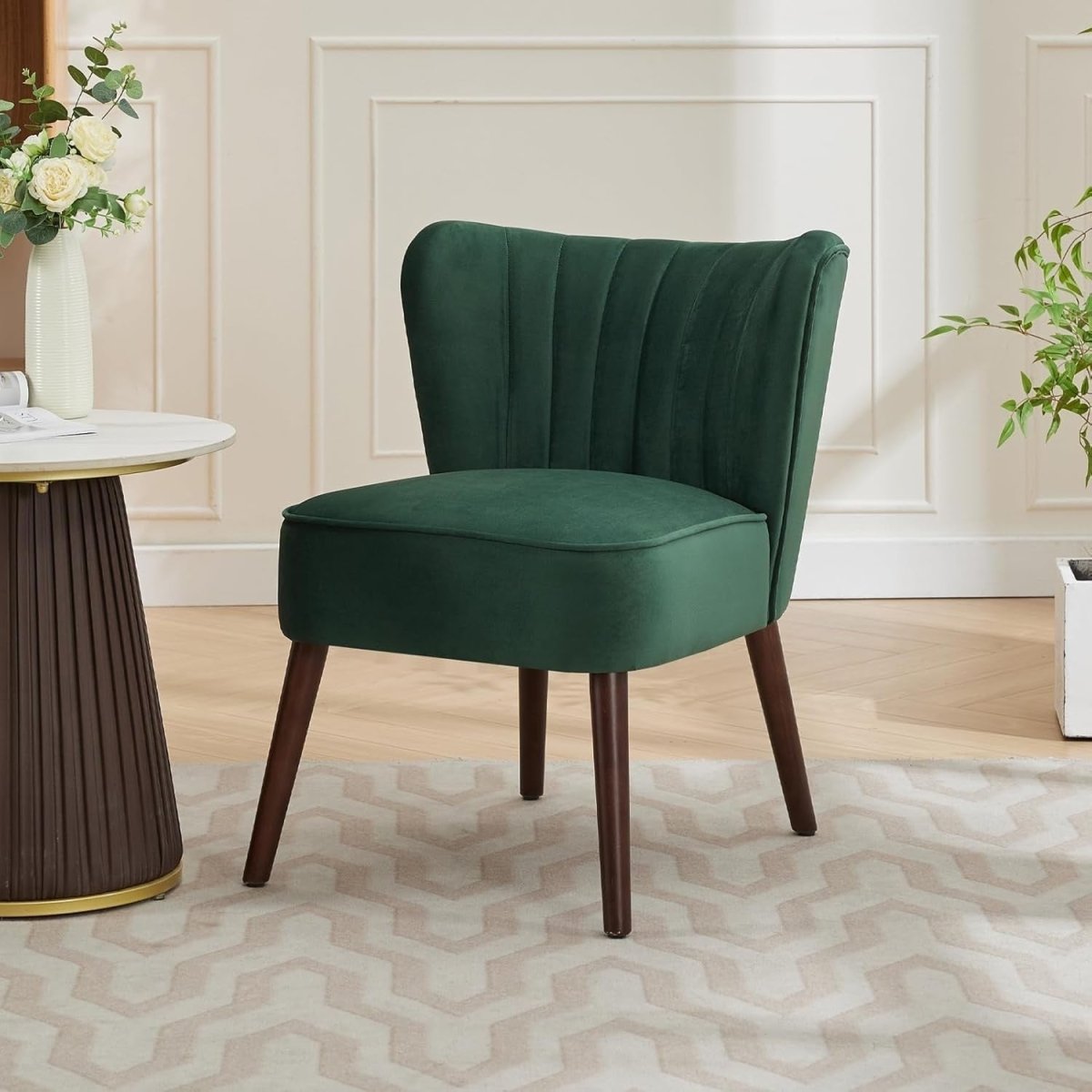 Velvet Armless Accent Chair Green Upholstered Tub Chair - Kwikley