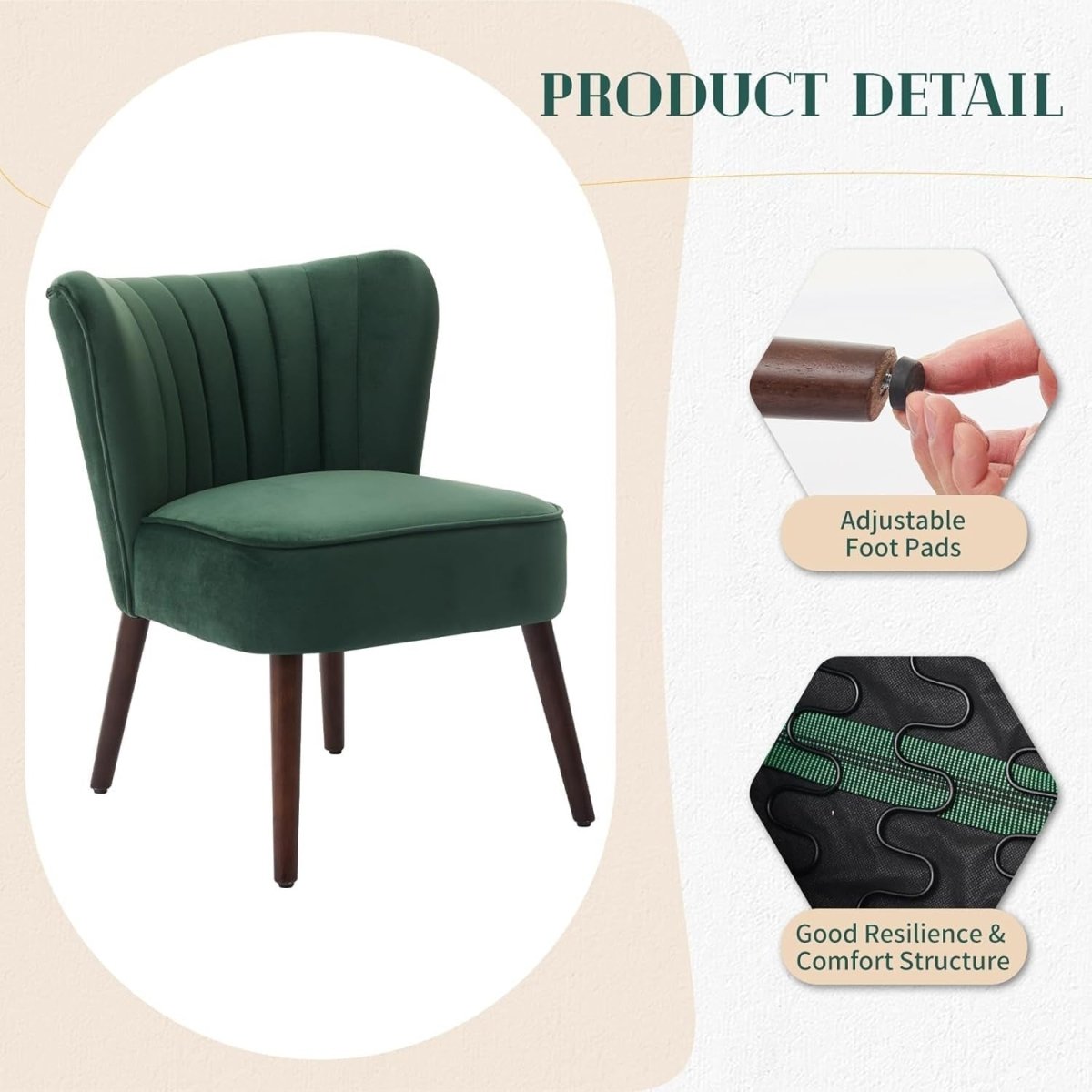 Velvet Armless Accent Chair Green Upholstered Tub Chair - Kwikley