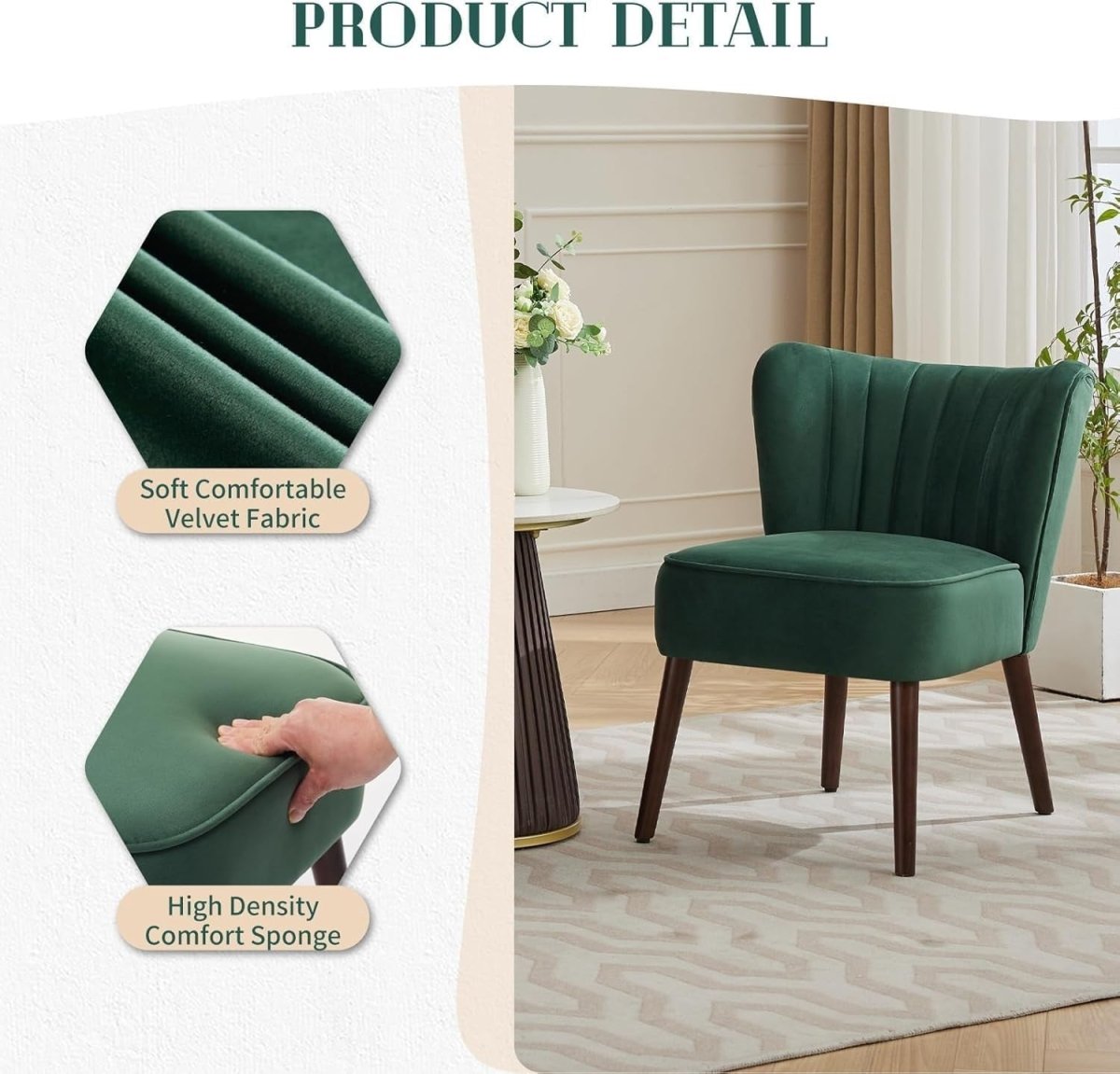 Velvet Armless Accent Chair Green Upholstered Tub Chair - Kwikley