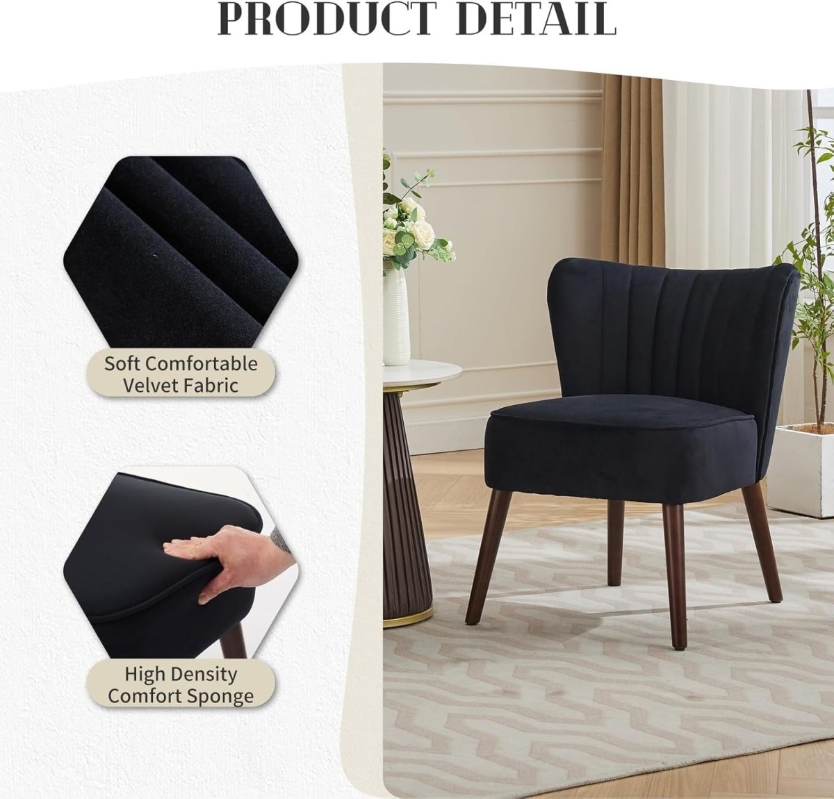 Velvet Armless Tub Accent Chair, Upholstered Single Sofa Chair with Metal Legs, - Kwikley