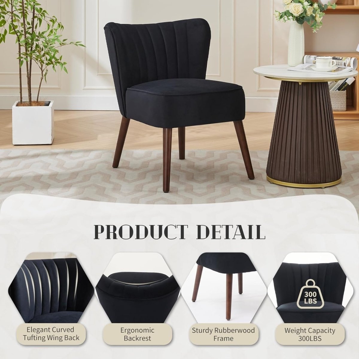 Velvet Armless Tub Accent Chair, Upholstered Single Sofa Chair with Metal Legs, - Kwikley