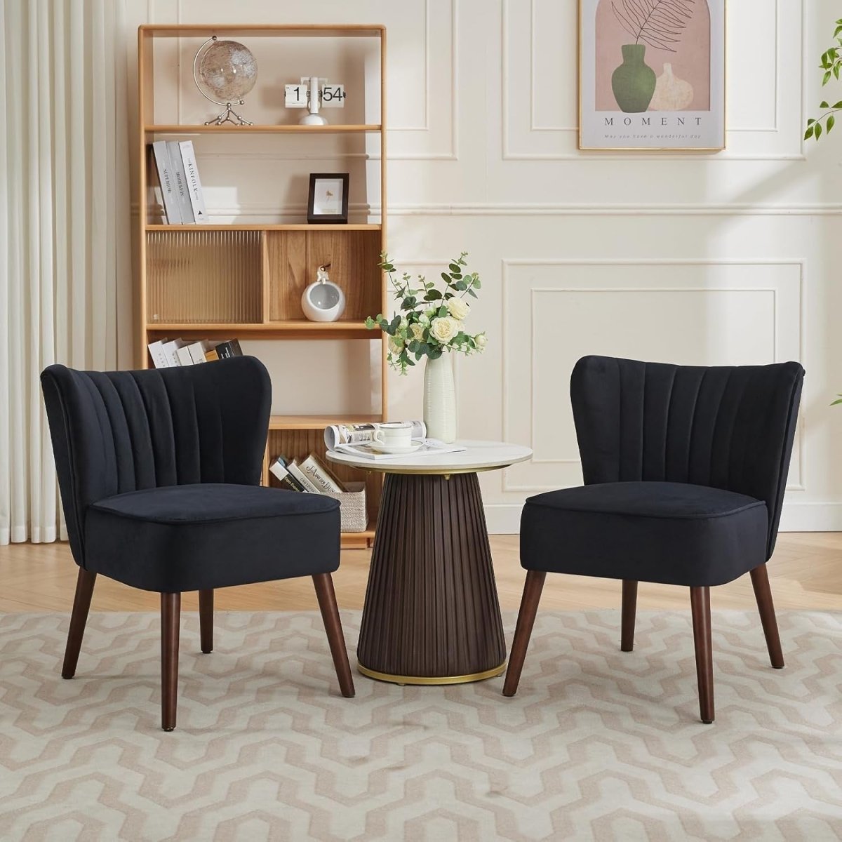 Velvet Armless Tub Accent Chair, Upholstered Single Sofa Chair with Metal Legs, - Kwikley