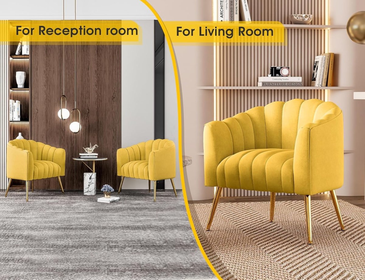 Velvet Barrel Accent Chair Oversized Pumpkin Armchair Gold Legs - Kwikley