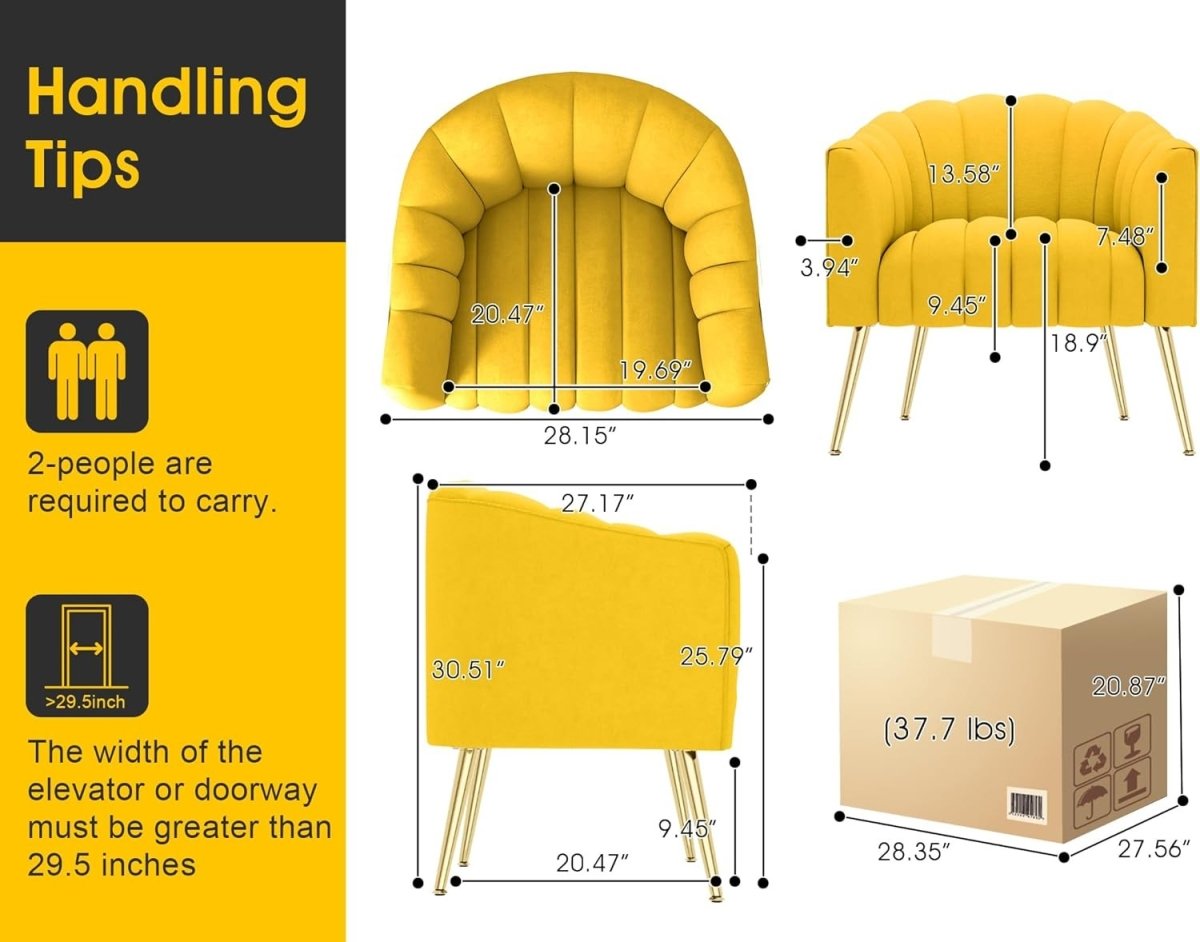 Velvet Barrel Accent Chair Oversized Pumpkin Armchair Gold Legs - Kwikley