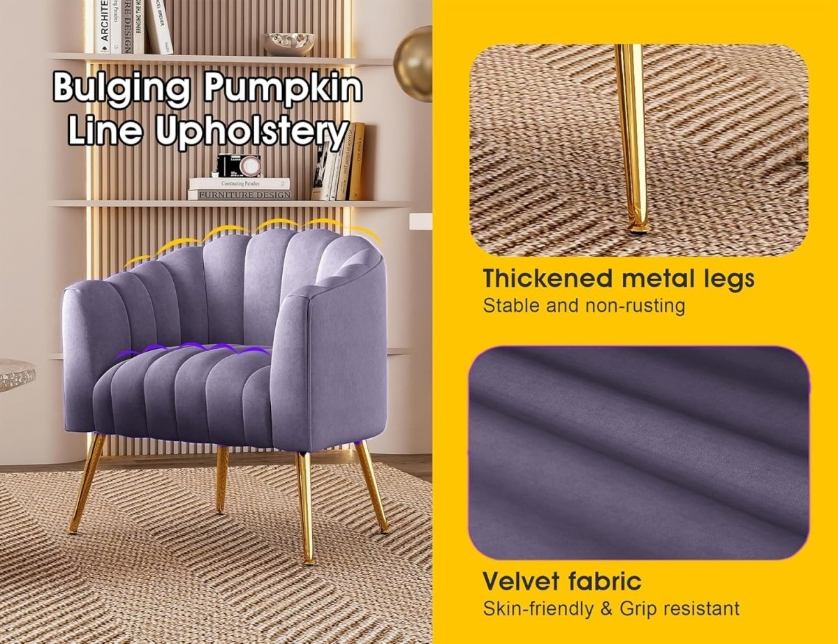 Velvet Barrel Accent Chair Oversized Pumpkin Armchair Gold Legs - Kwikley