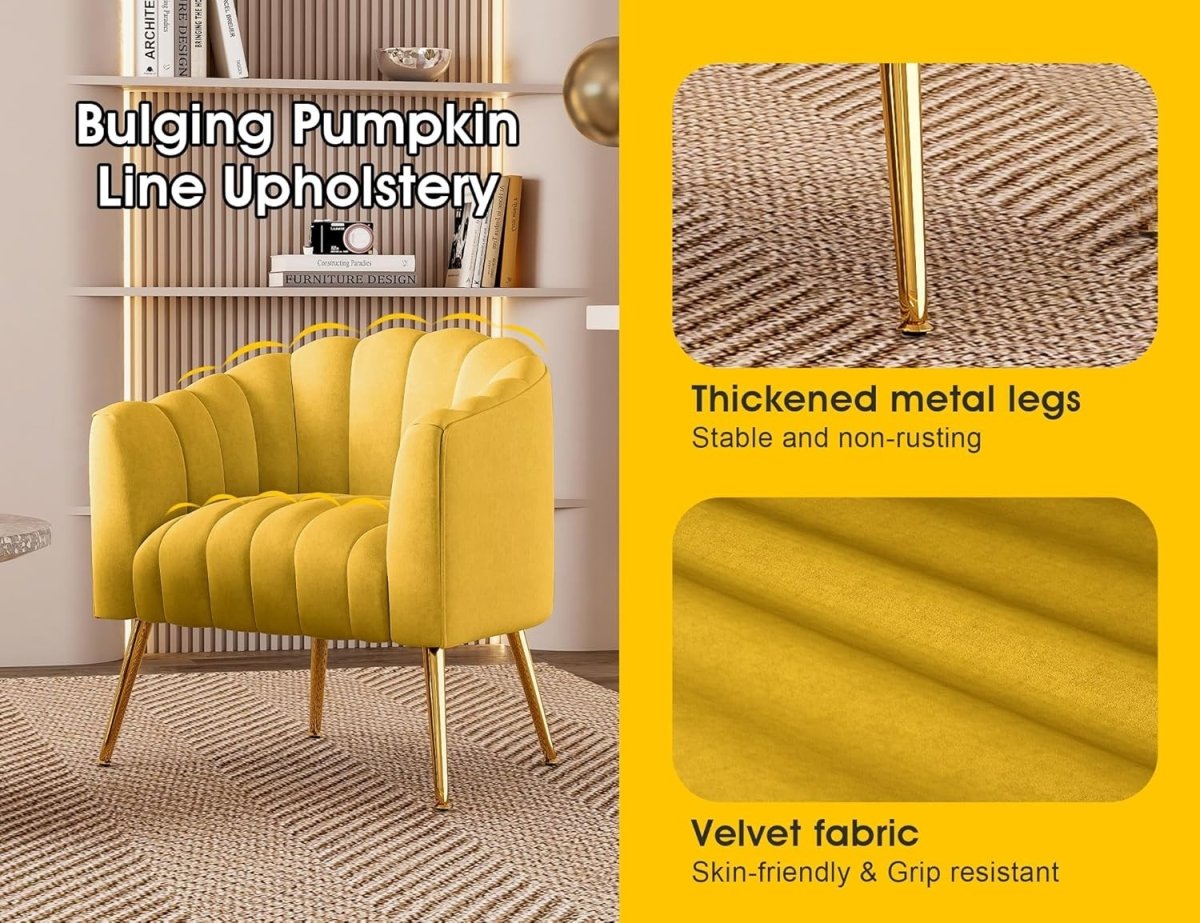 Velvet Barrel Accent Chair Oversized Pumpkin Armchair Gold Legs - Kwikley