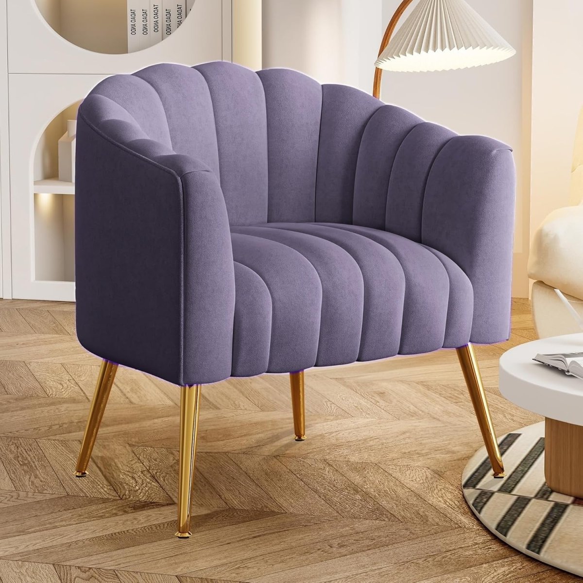 Velvet Barrel Accent Chair Oversized Pumpkin Armchair Gold Legs - Kwikley