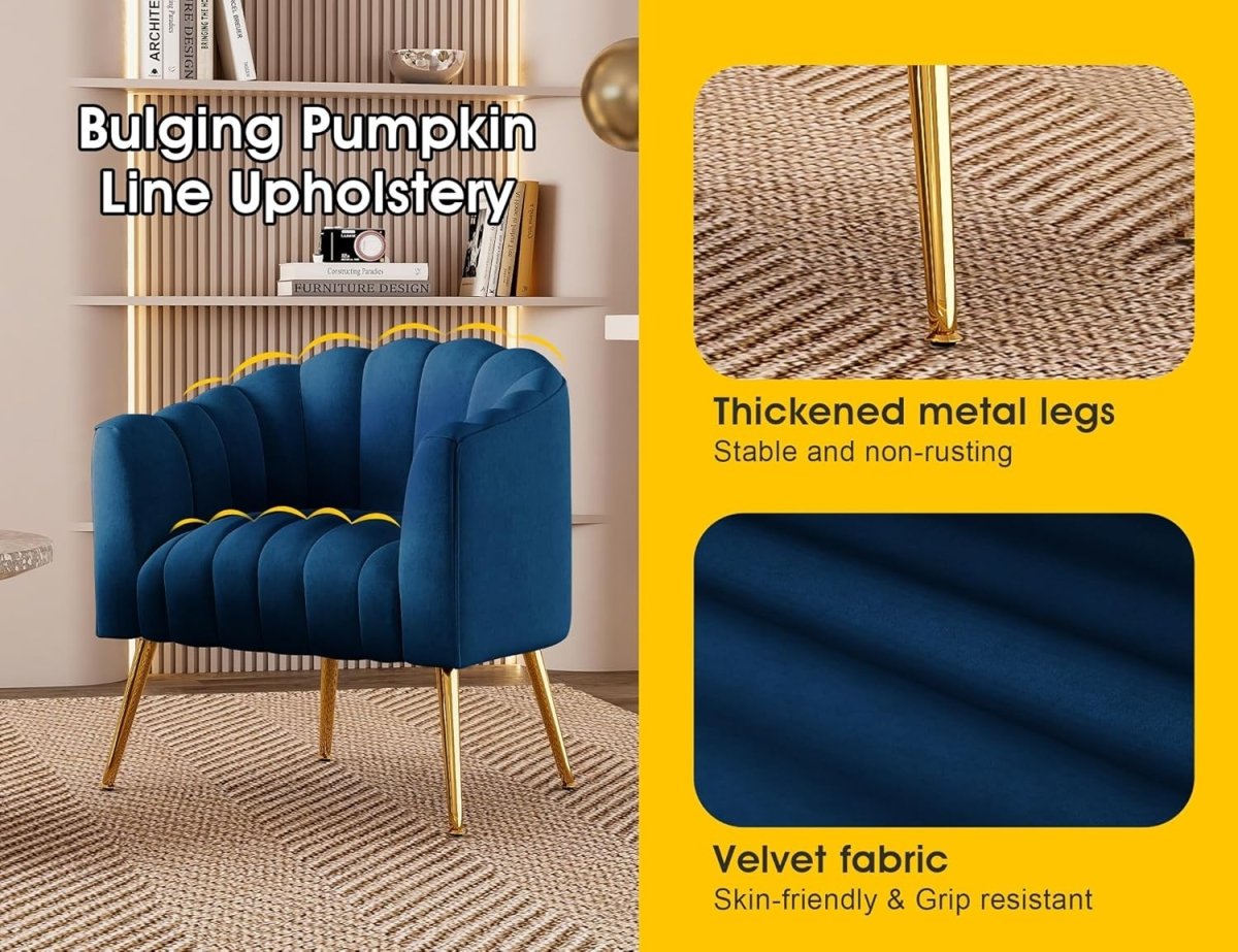 Velvet Barrel Accent Chair Oversized Pumpkin Armchair Legs - Kwikley