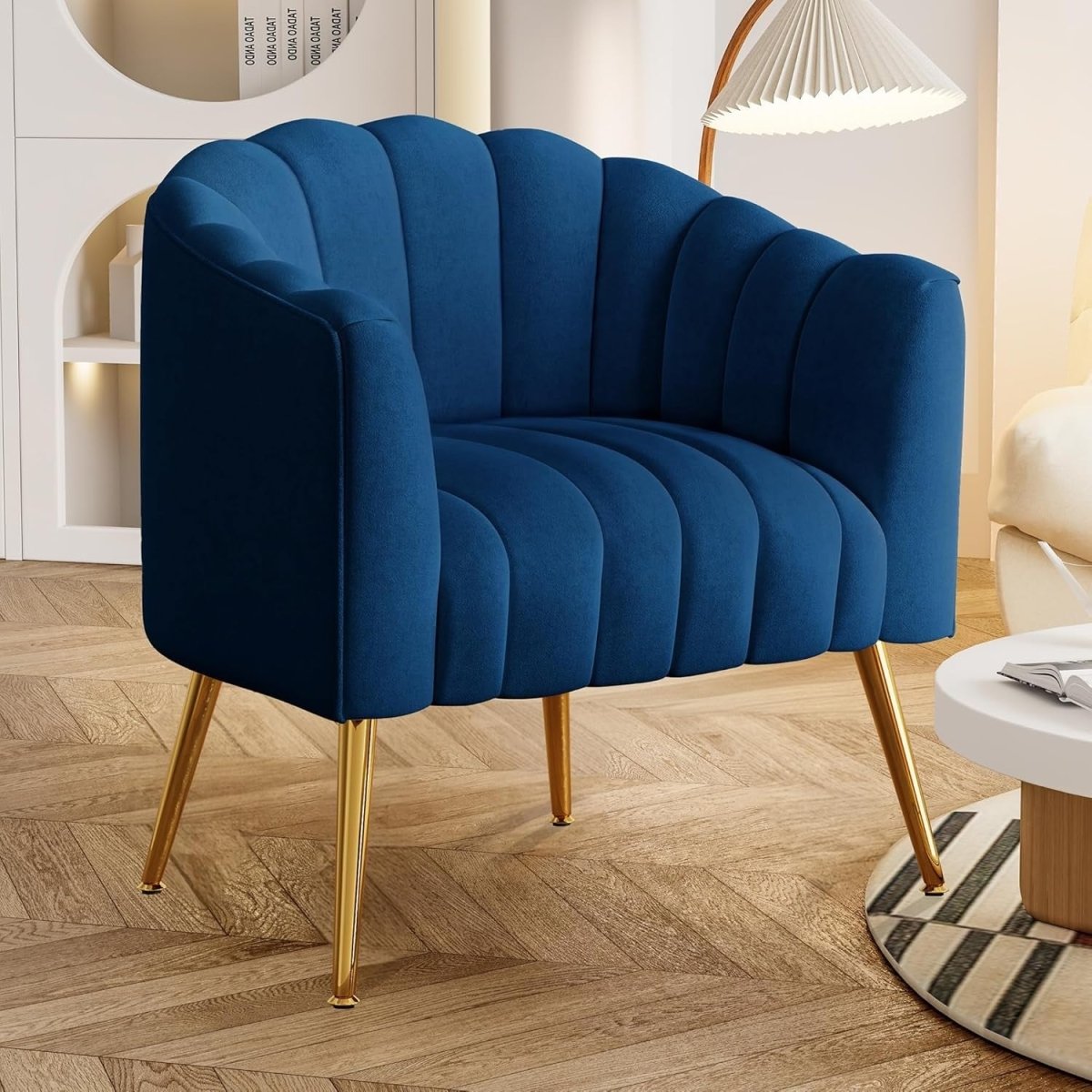 Velvet Barrel Accent Chair Oversized Pumpkin Armchair Legs - Kwikley