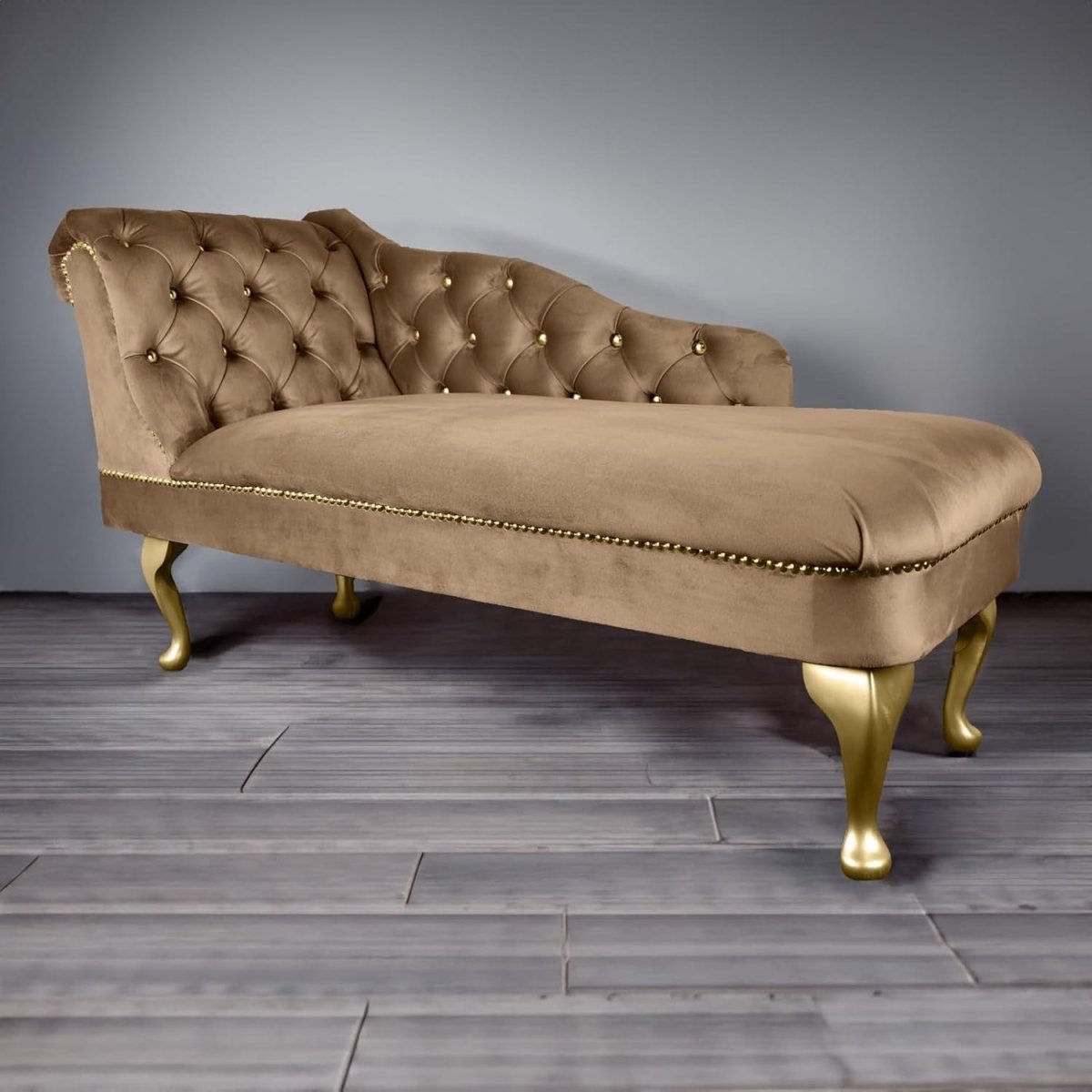 Velvet Chaise Lounge Sofa Tufted Accent Chair Left Hand Biscuit 133cm - Kwikley