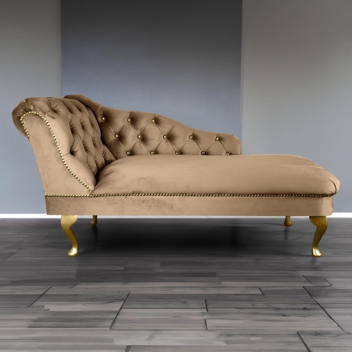 Velvet Chaise Lounge Sofa Tufted Accent Chair Left Hand Biscuit 133cm - Kwikley