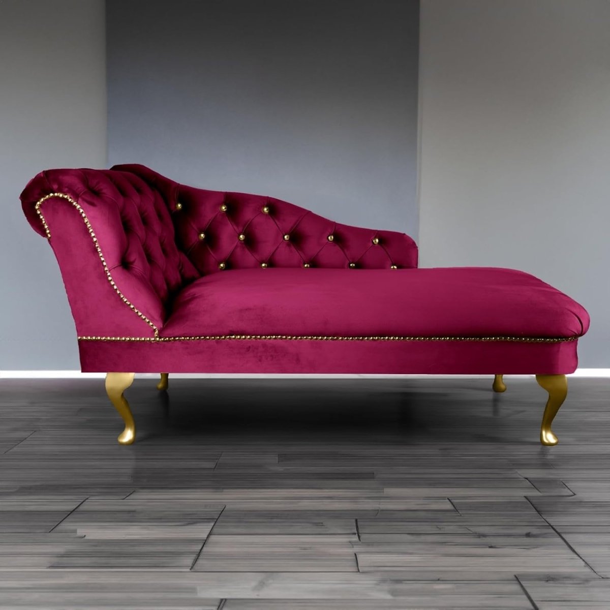 Velvet Chaise Lounge Sofa Tufted Accent Chair Left Hand Fuschia 133cm - Kwikley
