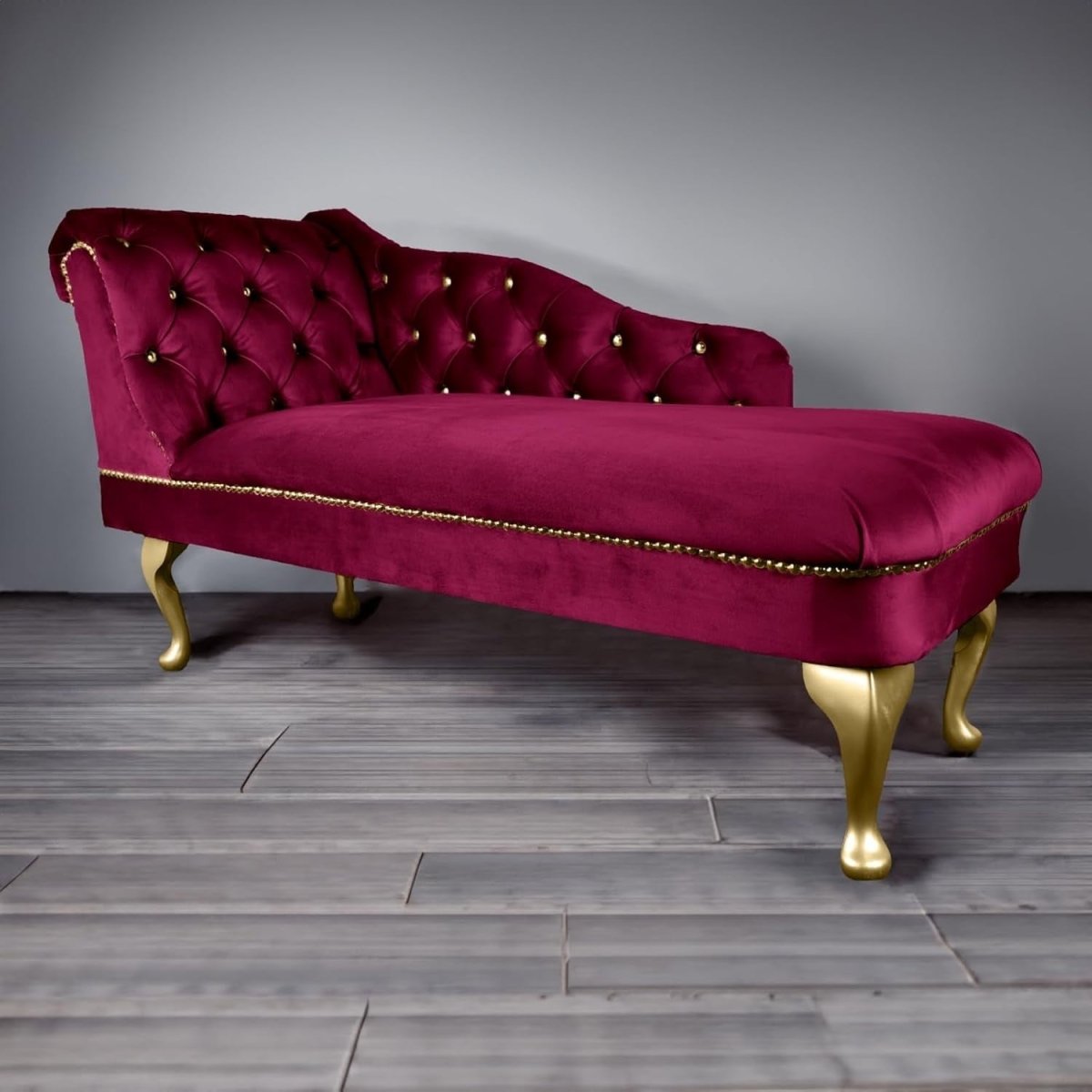 Velvet Chaise Lounge Sofa Tufted Accent Chair Left Hand Fuschia 133cm - Kwikley