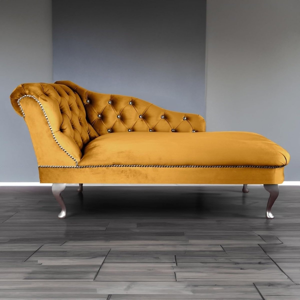 Velvet Chaise Lounge Sofa Tufted Accent Chair Left Hand Gold 133cm - Kwikley