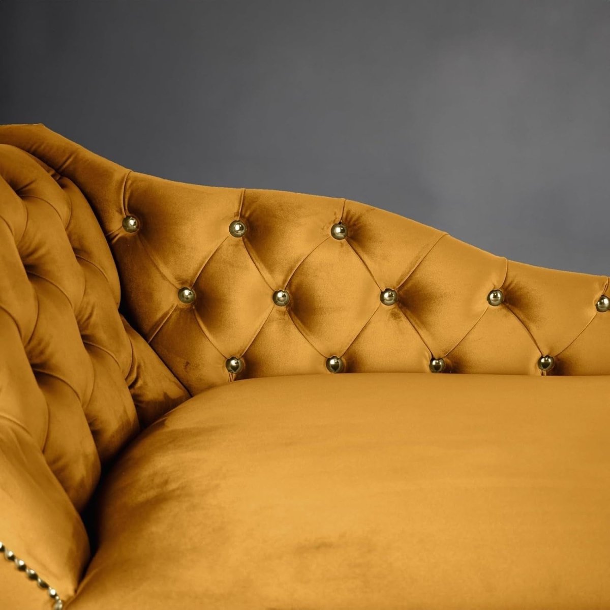 Velvet Chaise Lounge Sofa Tufted Accent Chair Left Hand Gold 133cm - Kwikley