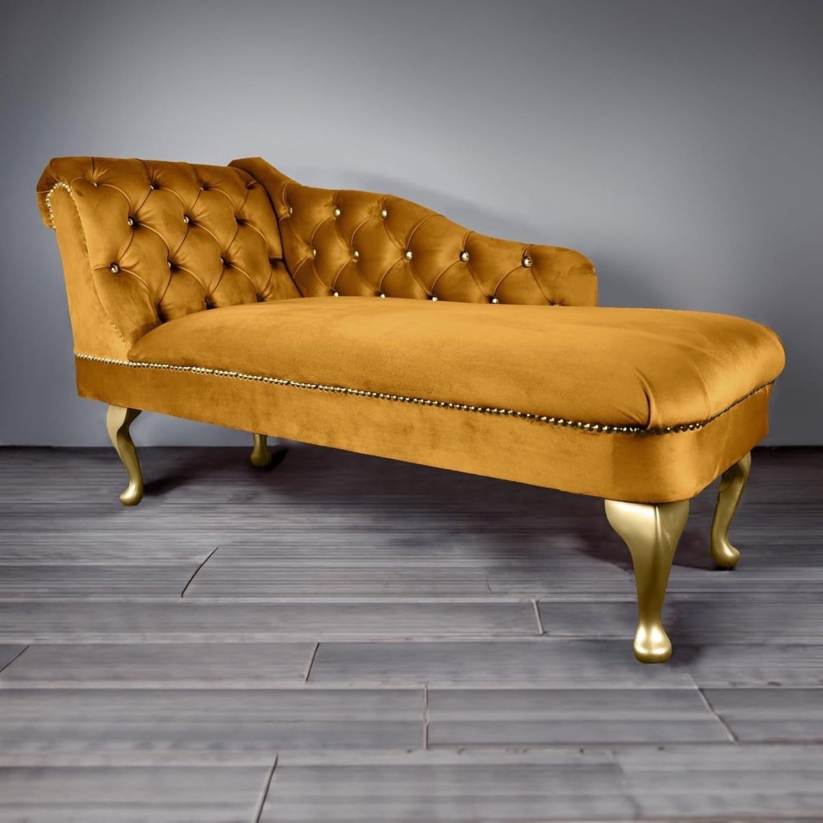 Velvet Chaise Lounge Sofa Tufted Accent Chair Left Hand Gold 133cm - Kwikley