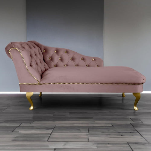 Velvet Chaise Lounge Sofa Tufted Accent Chair Left Hand Heather 133cm - Kwikley