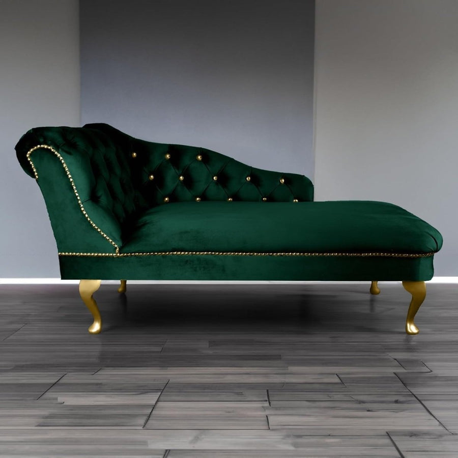 Velvet Chaise Lounge Sofa Tufted Accent Chair Left Hand Jasper 133cm - Kwikley