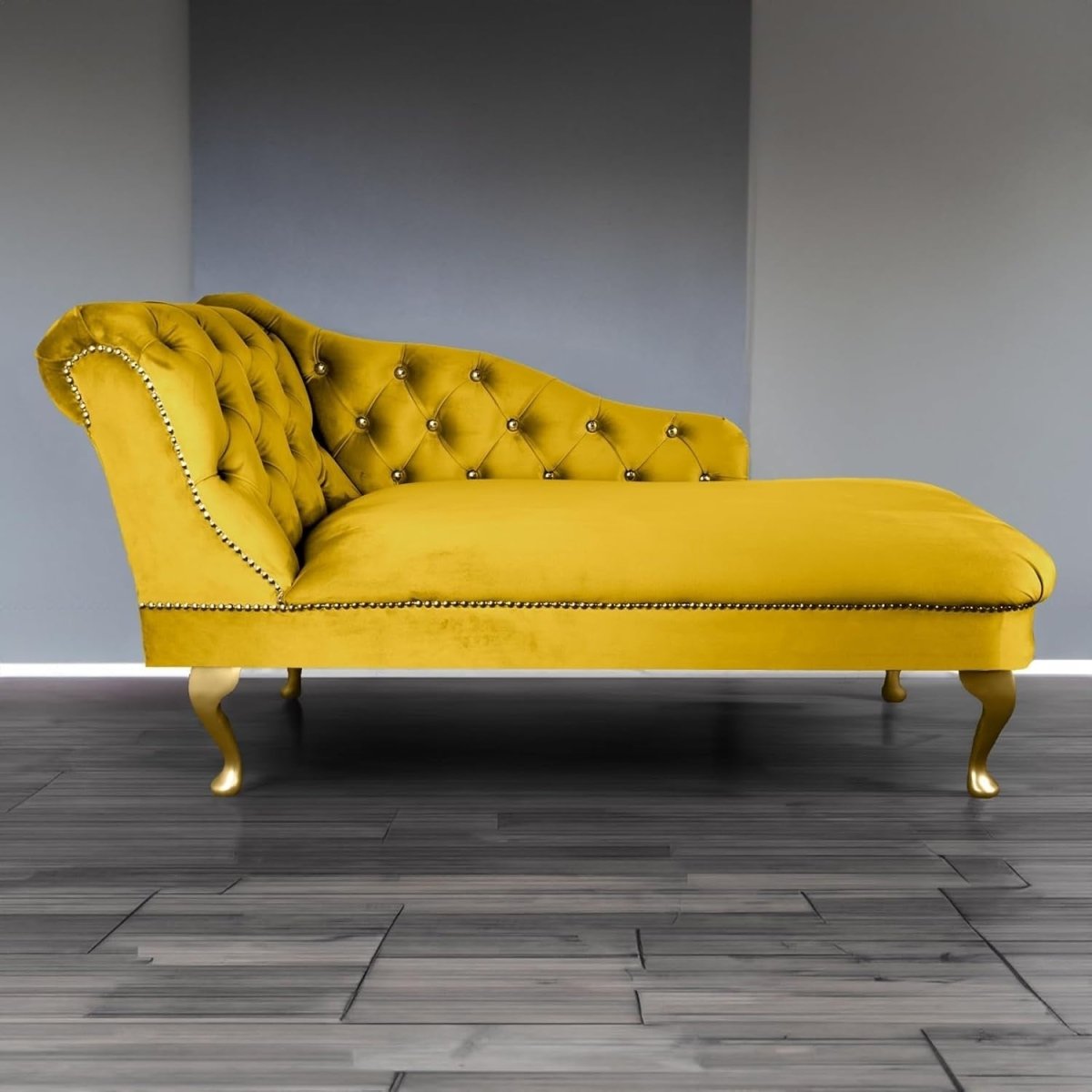 Velvet Chaise Lounge Sofa Tufted Accent Chair Left Hand Lemon 133cm - Kwikley