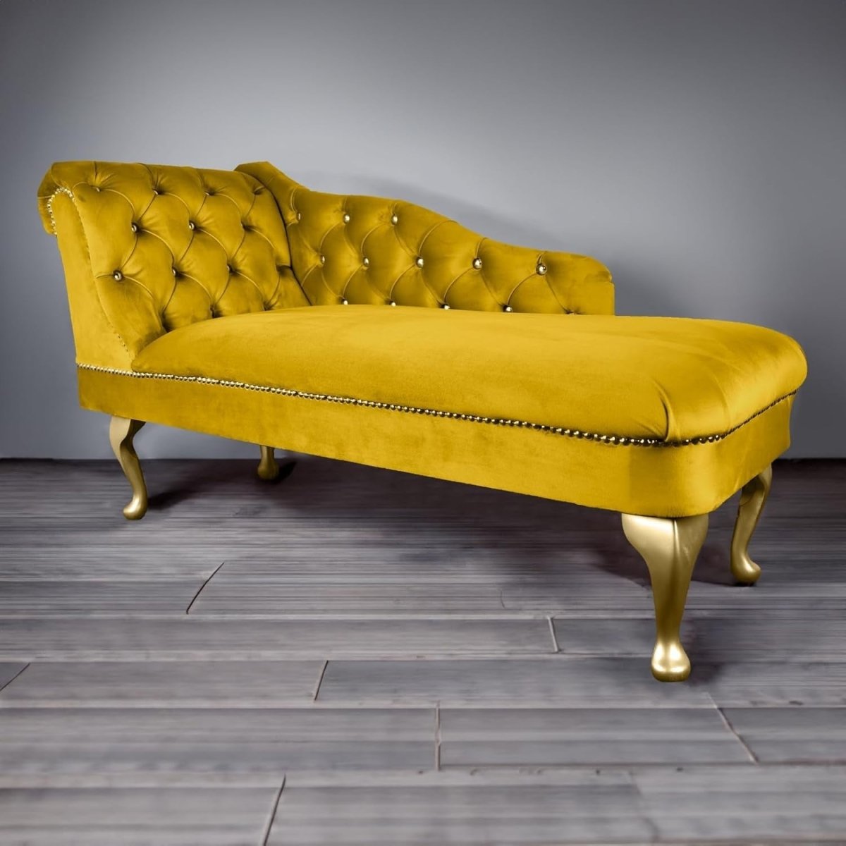 Velvet Chaise Lounge Sofa Tufted Accent Chair Left Hand Lemon 133cm - Kwikley