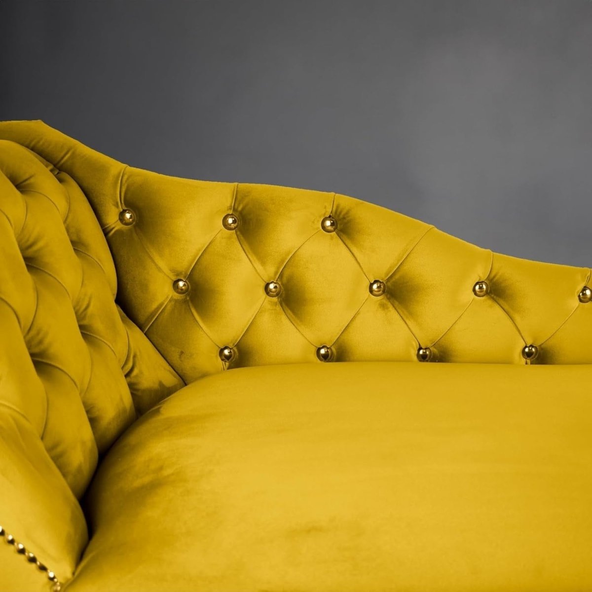 Velvet Chaise Lounge Sofa Tufted Accent Chair Left Hand Lemon 133cm - Kwikley