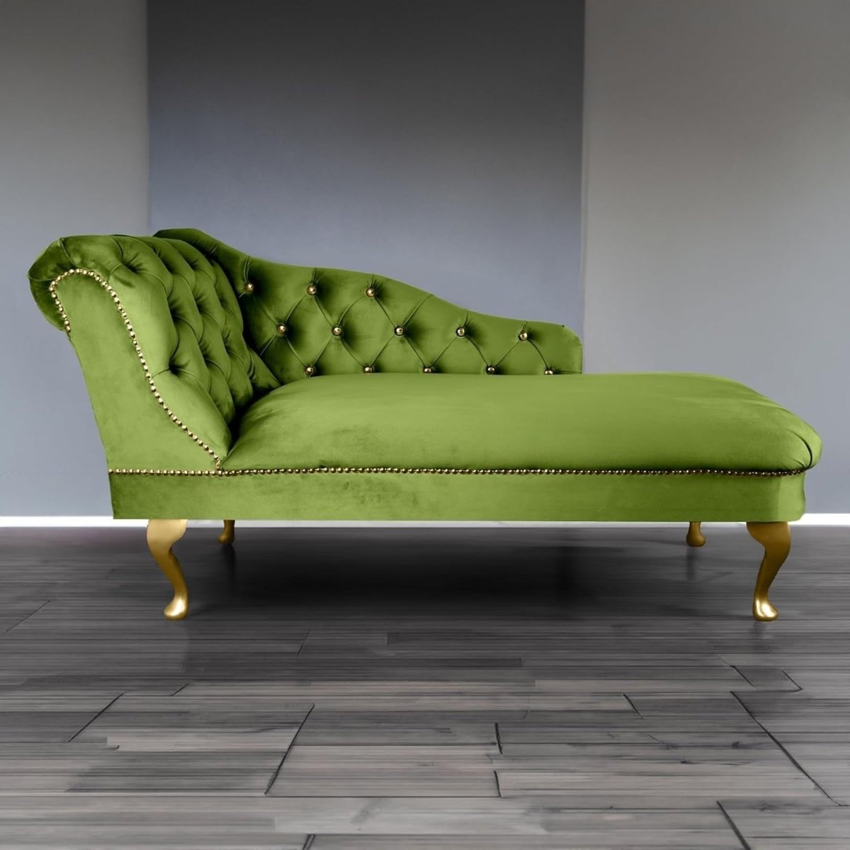 Velvet Chaise Lounge Sofa Tufted Accent Chair Left Hand Olive 133cm - Kwikley