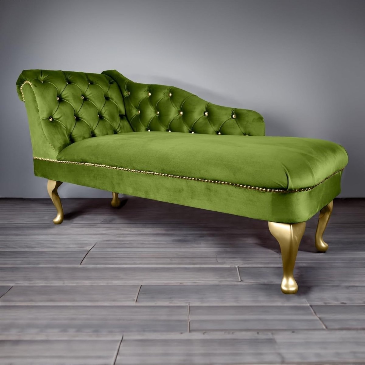 Velvet Chaise Lounge Sofa Tufted Accent Chair Left Hand Olive 133cm - Kwikley
