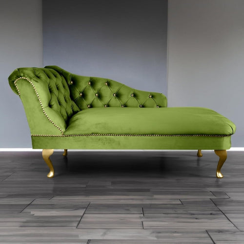 Velvet Chaise Lounge Sofa Tufted Accent Chair Left Hand Olive 133cm - Kwikley