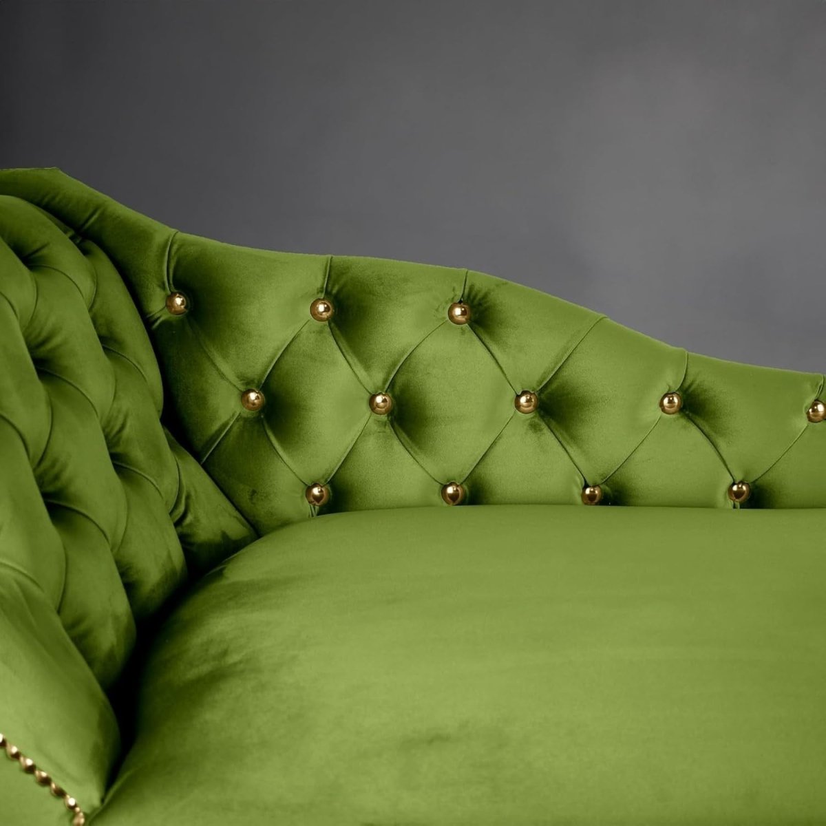 Velvet Chaise Lounge Sofa Tufted Accent Chair Left Hand Olive 133cm - Kwikley