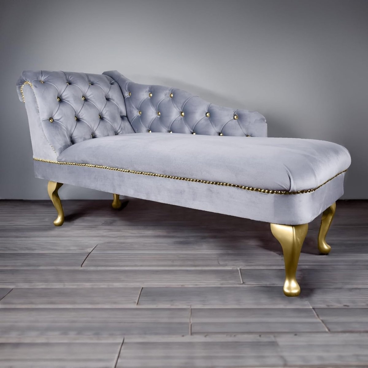 Velvet Chaise Lounge Sofa Tufted Accent Chair Left Hand Platinum 133cm - Kwikley