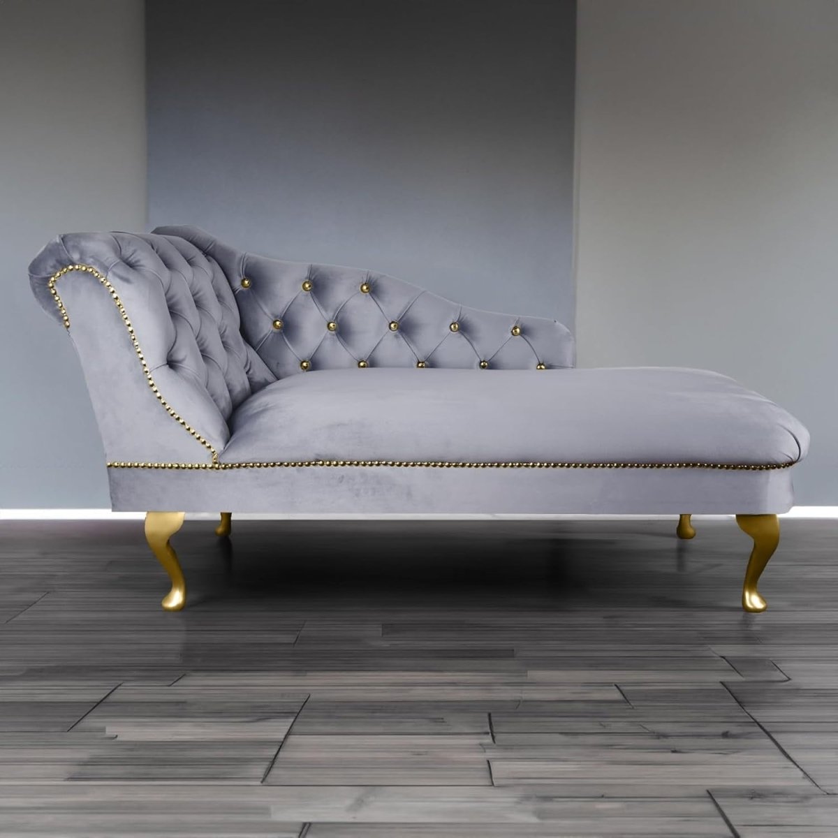 Velvet Chaise Lounge Sofa Tufted Accent Chair Left Hand Platinum 133cm - Kwikley