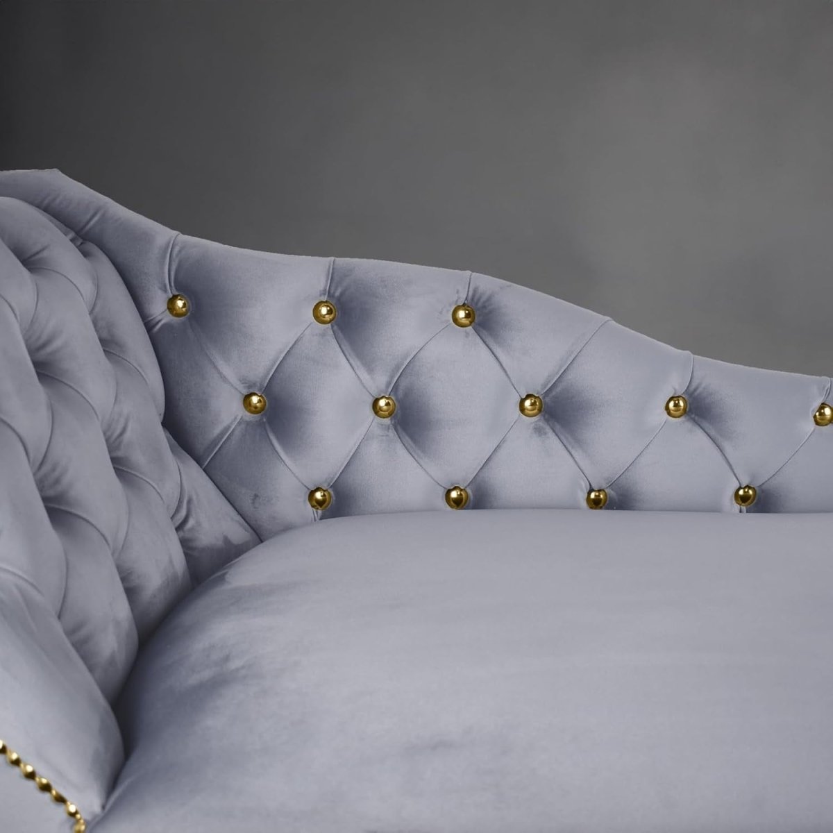 Velvet Chaise Lounge Sofa Tufted Accent Chair Left Hand Platinum 133cm - Kwikley