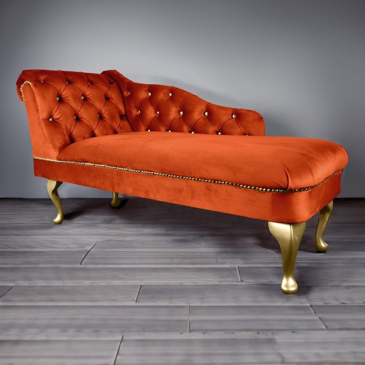 Velvet Chaise Lounge Sofa Tufted Accent Chair Left Hand Pumpkin 133cm - Kwikley
