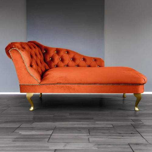 Velvet Chaise Lounge Sofa Tufted Accent Chair Left Hand Pumpkin 133cm - Kwikley