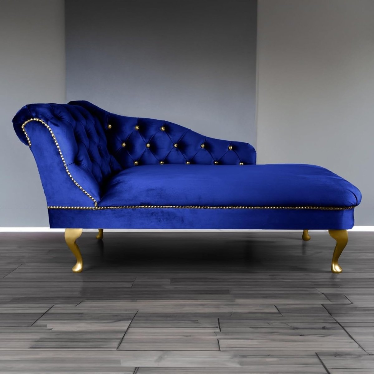Velvet Chaise Lounge Sofa Tufted Accent Chair Left Hand Royal Blue 133cm - Kwikley
