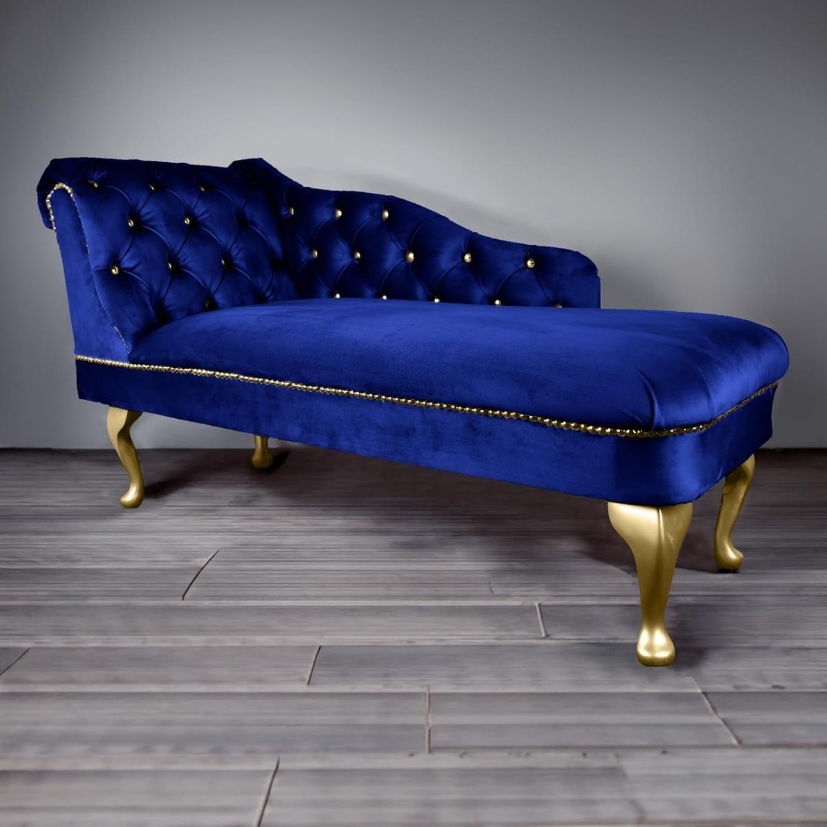 Velvet Chaise Lounge Sofa Tufted Accent Chair Left Hand Royal Blue 133cm - Kwikley
