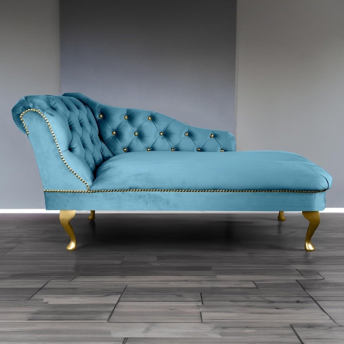 Velvet Chaise Lounge Sofa Tufted Accent Chair Left Hand Sky Blue 133cm - Kwikley