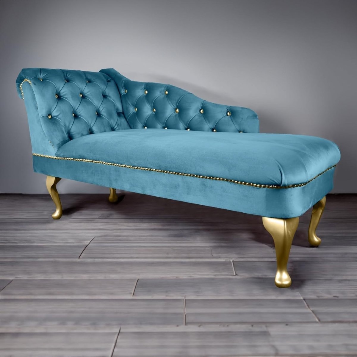 Velvet Chaise Lounge Sofa Tufted Accent Chair Left Hand Sky Blue 133cm - Kwikley