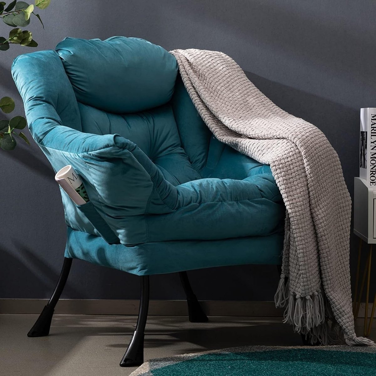 Velvet Comfy Armchair Accent Chair for Bedroom Living Room Relax Seat - Kwikley