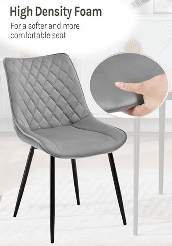 Velvet Dining Chairs Set of 2 Padded Kitchen Lounge Chairs Grey - Kwikley