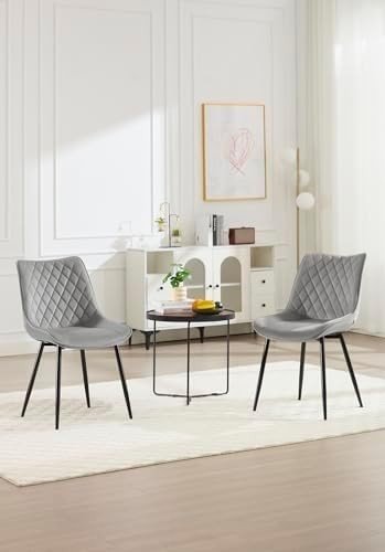 Velvet Dining Chairs Set of 2 Padded Kitchen Lounge Chairs Grey - Kwikley