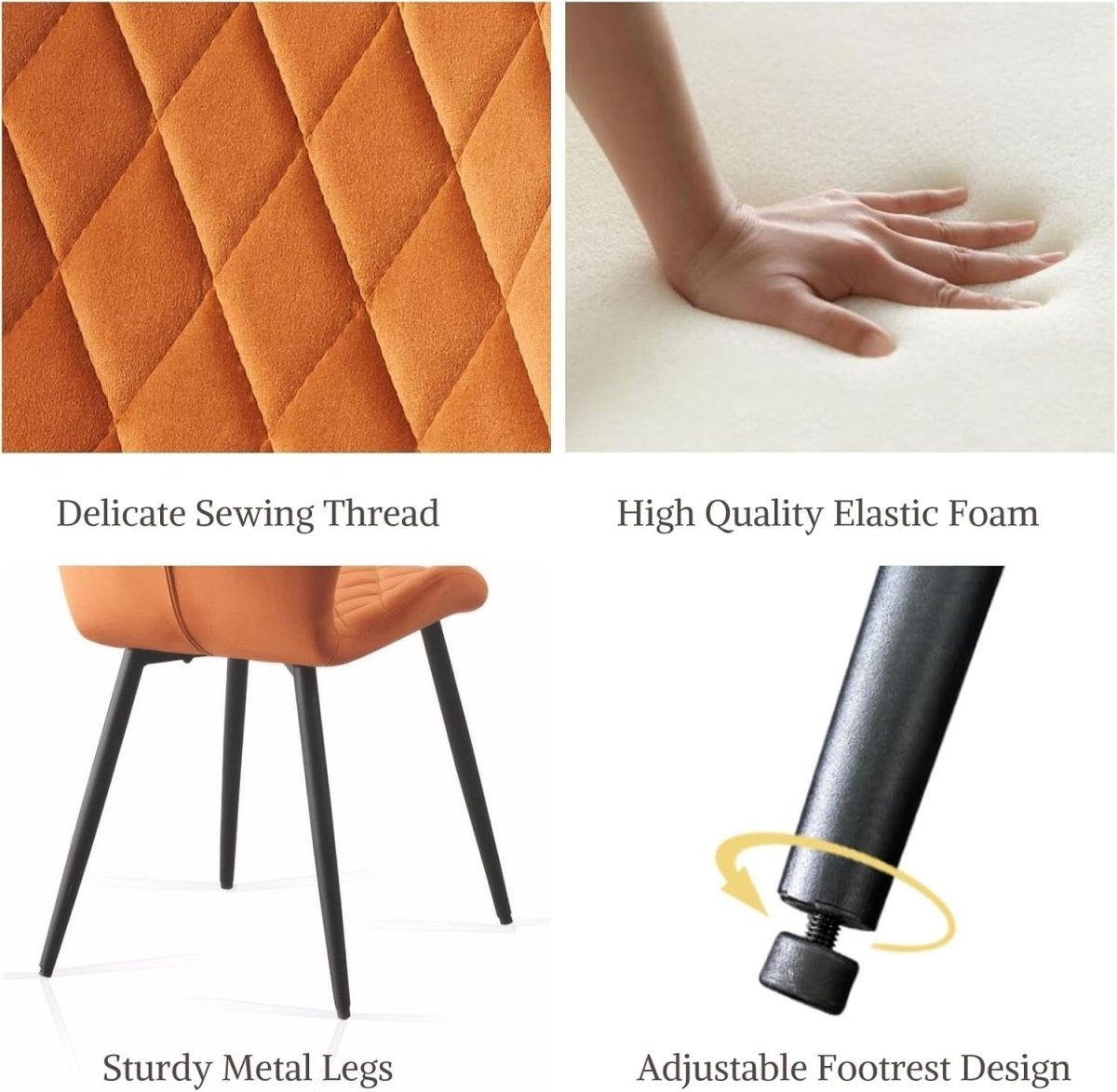 Velvet Dining Chairs Set of 4 Ergonomic Metal Leg Kitchen & Lounge Orange - Kwikley