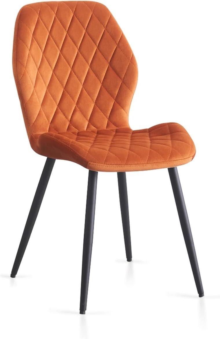 Velvet Dining Chairs Set of 4 Ergonomic Metal Leg Kitchen & Lounge Orange - Kwikley