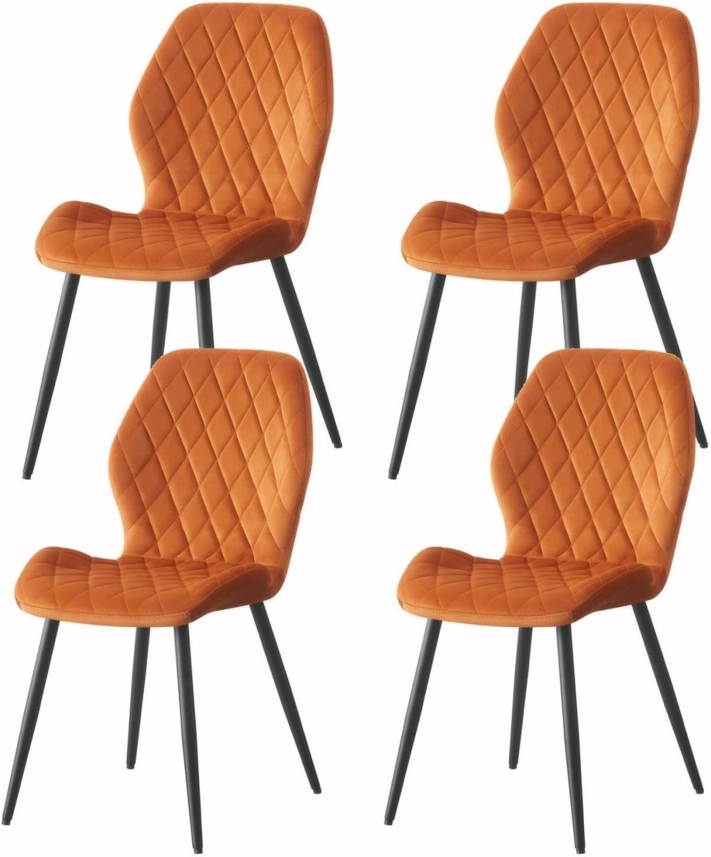 Velvet Dining Chairs Set of 4 Ergonomic Metal Leg Kitchen & Lounge Orange - Kwikley