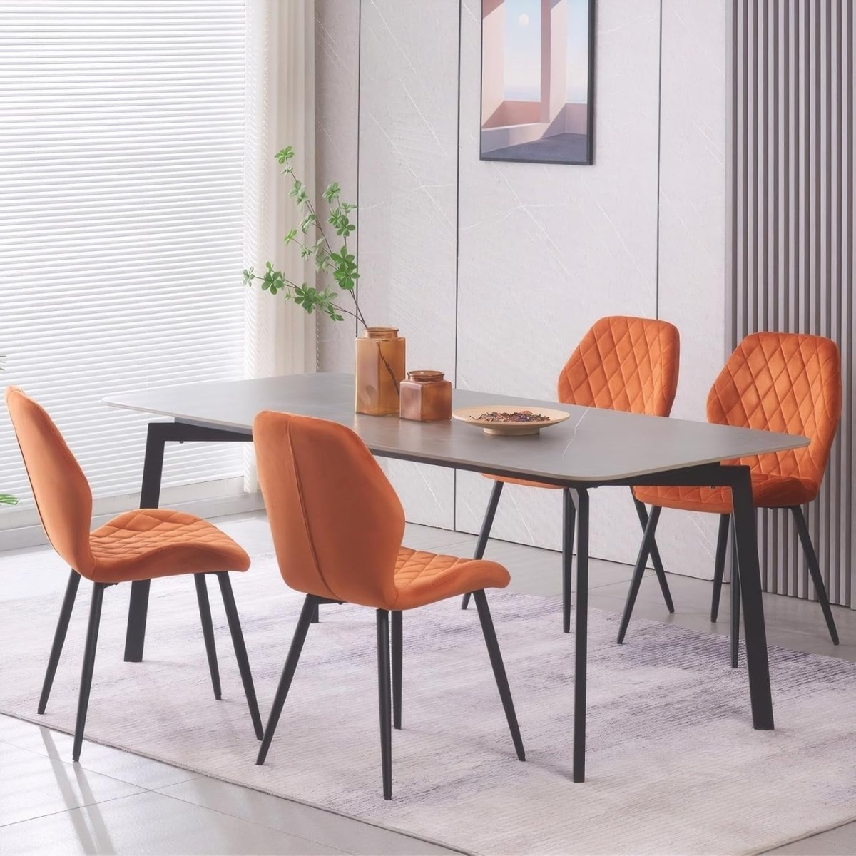 Velvet Dining Chairs Set of 4 Ergonomic Metal Leg Kitchen & Lounge Orange - Kwikley