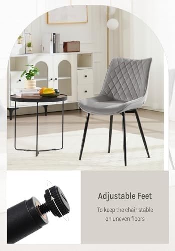 Velvet Dining Chairs Set of 6 Padded Steel Frame Light Grey - Kwikley