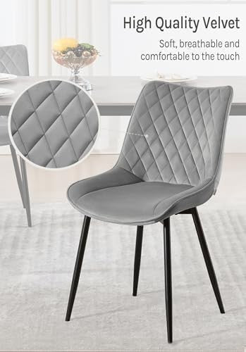 Velvet Dining Chairs Set of 6 Padded Steel Frame Light Grey - Kwikley