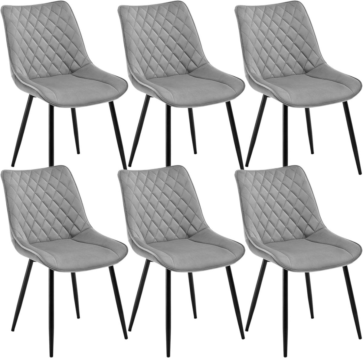 Velvet Dining Chairs Set of 6 Padded Steel Frame Light Grey - Kwikley