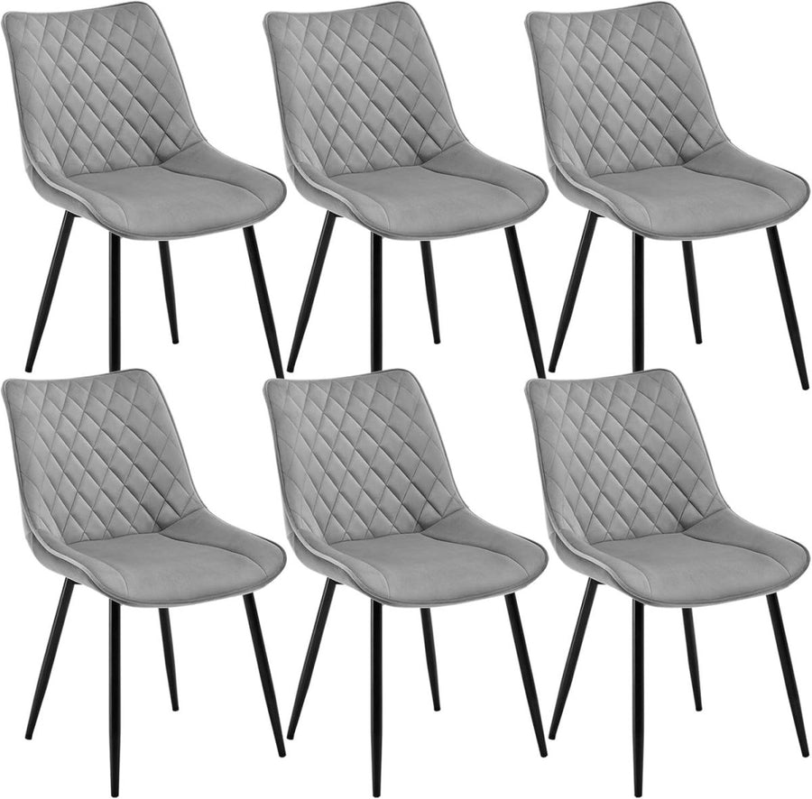 Velvet Dining Chairs Set of 6 Padded Steel Frame Light Grey - Kwikley